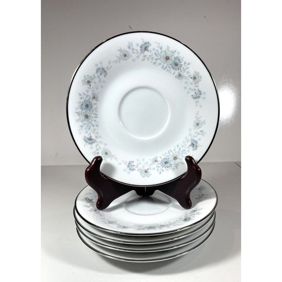 5 Noritake Japan Inverness Saucer 6716 Blue Flowers Platinum Rim Contemporary - Picture 1 of 6